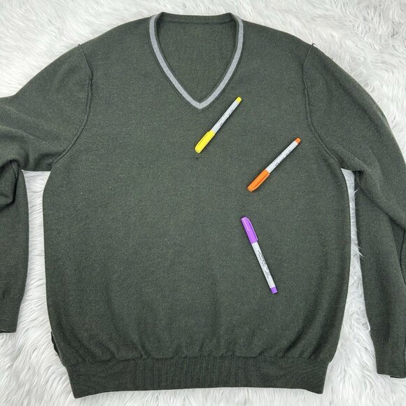 Brooks Brothers Men's Green Merino Wool V-Neck Long Sleeve Preppy Sweater XL/C44 - Picture 7 of 11